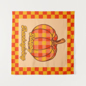 Retro Groovy Plaid Pompoen Geruite Thanksgiving Wandkleed (Voorkant (horizontaal))