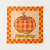 Retro Groovy Plaid Pompoen Geruite Thanksgiving Wandkleed (Voorkant)