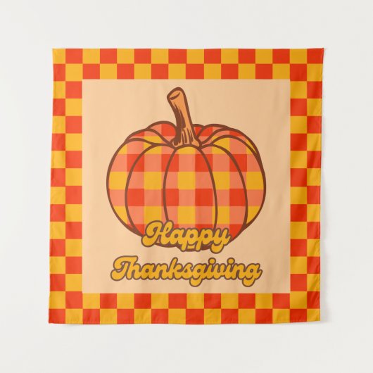 Retro Groovy Plaid Pompoen Geruite Thanksgiving Wandkleed (Voorkant)