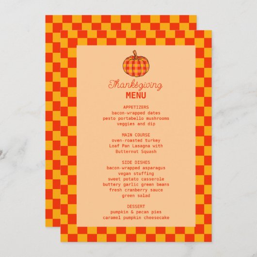 Retro Groovy Plaid Pompoen Thanksgiving Diner Menu (Voorkant / Achterkant)