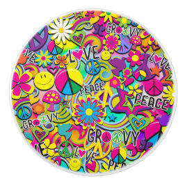 Retro Groovy Plezier Jaren 60 Zestiger Jaren Liefd Keramische Knop