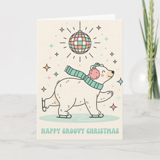 Retro Groovy Polar Bear Merry Christmas Feestdagen Kaart (Voorkant)