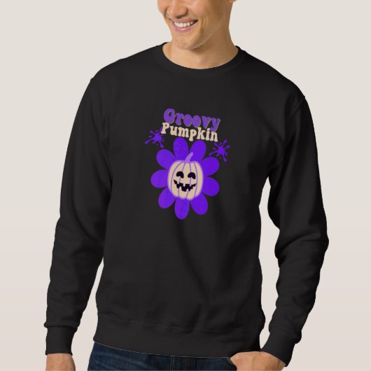 Retro Groovy Pompoen Schattig Halloween Herfst Blo Trui (Voorkant)