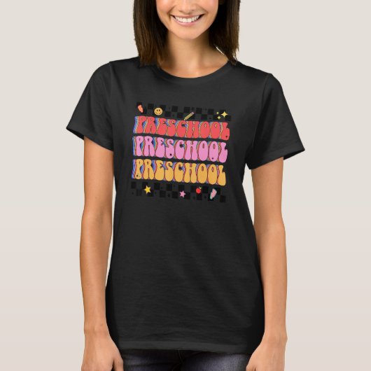 Retro Groovy preschool team voor schoolleraar T-shirt (Voorkant)