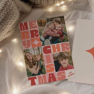 Retro Groovy Prettig Kerst Foto Collage Feestdagenkaart