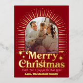 Retro Groovy Prettig Kerst Foto Folie Feestdagen Briefkaart (Voorkant)