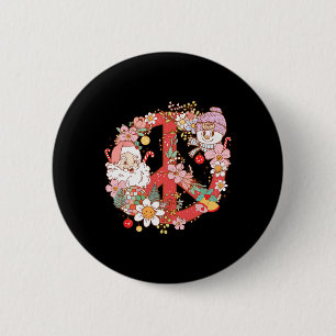Retro Groovy Prettig Kerstfeest Hippie Kerstman Pe Ronde Button 5,7 Cm