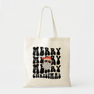 Retro Groovy Prettig kerstfeest Kerstverlichting K Tote Bag