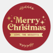 Retro Groovy Prettig Kerstfeest Ronde Sticker (Voorkant)