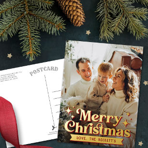 Retro Groovy Prettig Kerstmis Foto Realistisch Folie Feestdagen Briefkaart
