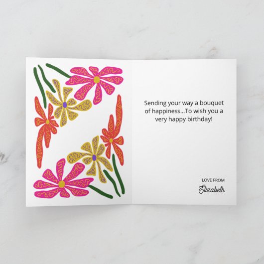 Retro Groovy Psychedelic Bloemen Verjaardag Kaart (Binnen)