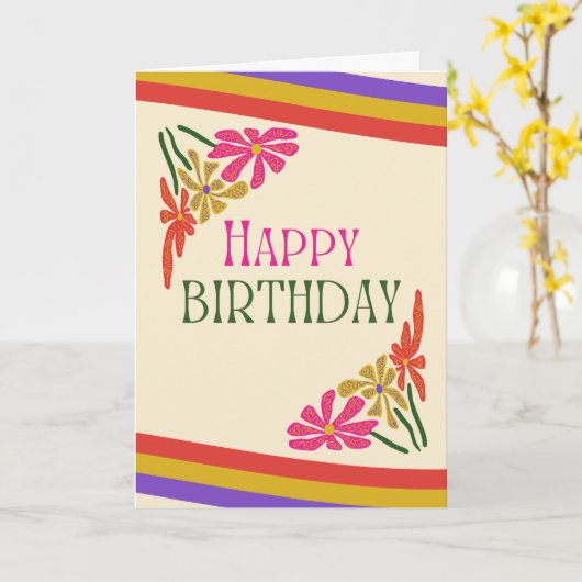 Retro Groovy Psychedelic Bloemen Verjaardag Kaart (Gele Bloem)