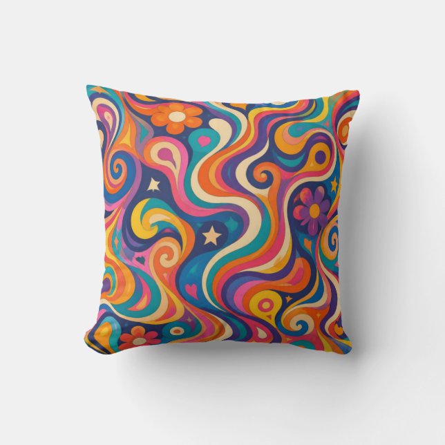 Retro Groovy Psychedelische Spiraalpatroon Kussen (Voorkant)