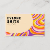 Retro Groovy QR Code 70s Psychedelic Hairs Stylist Visitekaartje (Voorkant)