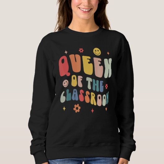 Retro Groovy Queen Of The Classroom Teacher Back T Trui (Voorkant)