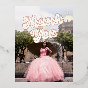 Retro Groovy Quinceañera Bedankt Briefkaart