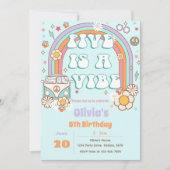 Retro Groovy Rainbow 5e verjaardag uitnodiging (Voorkant)