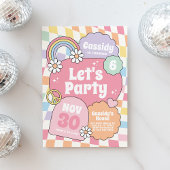 Retro Groovy Rainbow Checker Girl Birthday Kaart