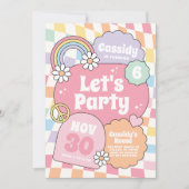 Retro Groovy Rainbow Checker Girl Birthday Kaart (Voorkant)