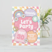 Retro Groovy Rainbow Checker Girl Birthday Kaart (Staand voorkant)
