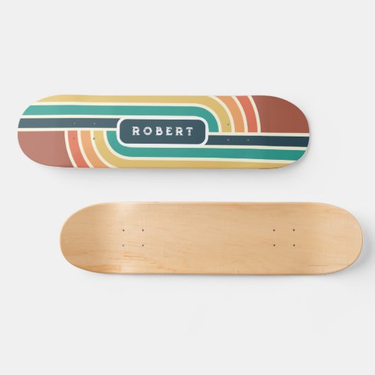 Retro Groovy Rainbow Stripes met Naam Skateboard (Horizontaal)