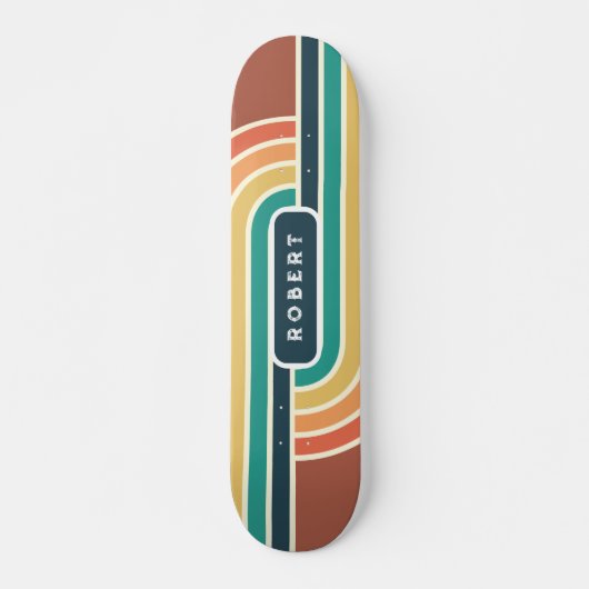 Retro Groovy Rainbow Stripes met Naam Skateboard (Voorkant)
