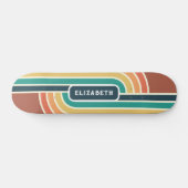 Retro Groovy Rainbow Stripes met Naam Skateboard (Horizontaal)