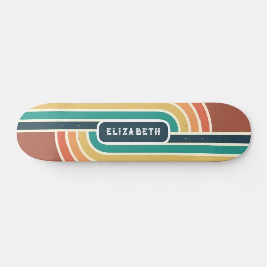 Retro Groovy Rainbow Stripes met Naam Skateboard (Horizontaal)