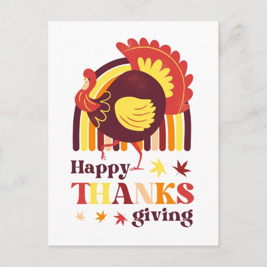 Retro Groovy Rainbow Turkije Herfst Thanksgiving Briefkaart (Voorkant)