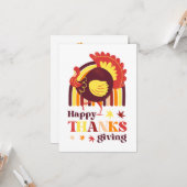 Retro Groovy Rainbow Turkije Herfst Thanksgiving Kaart (Voorkant / Achterkant in situ)