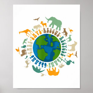 Retro Groovy Red Bevers Red Dieren Recycle Leuk Poster