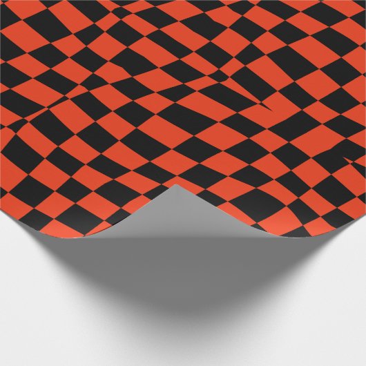 Retro Groovy Red Black Wavy geruit Cadeaupapier (Hoek)