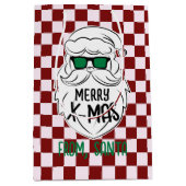 Retro Groovy Red Checkered Santa Claus Christmas Medium Cadeauzakje (Voorkant)