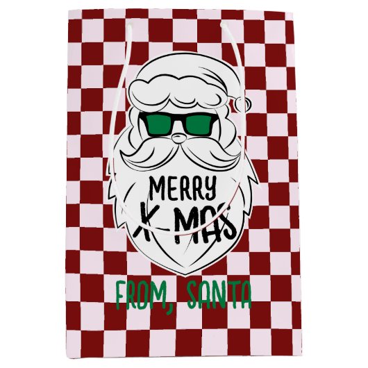 Retro Groovy Red Checkered Santa Claus Christmas Medium Cadeauzakje (Voorkant)