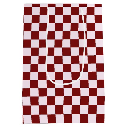 Retro Groovy Red Checkered Santa Claus Christmas Medium Cadeauzakje (Achterkant)
