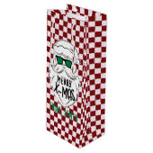 Retro Groovy Red Checkered Santa Claus Christmas  Wijn Cadeautas (Voorkant Gekanteld)
