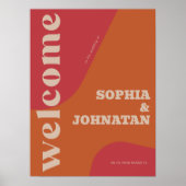 Retro groovy red orange typography welcome wedding poster (Voorkant)