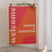 Retro groovy red orange typography welcome wedding poster