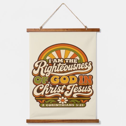Retro Groovy Regenboog Bijbeltekst Stof Boho Decor Hangend Wandkleed (Voorkant)