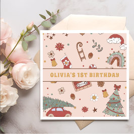 Retro Groovy Regenboog Kerstboom Verjaardagsfeest Servet