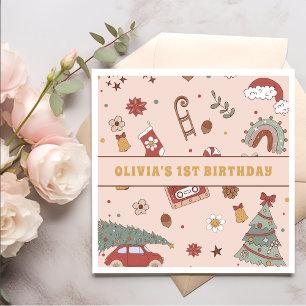 Retro Groovy Regenboog Kerstboom Verjaardagsfeest Servet