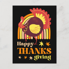 Retro Groovy Regenboog Turkije Zwart Thansgiving Briefkaart
