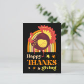 Retro Groovy Regenboog Turkije Zwart Thansgiving Briefkaart (Staand voorkant)