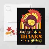 Retro Groovy Regenboog Turkije Zwart Thansgiving Briefkaart (Voorkant / Achterkant)