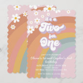 Retro Groovy regenboog twee voor één uitnodiging (Voorkant / Achterkant)