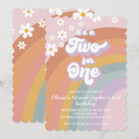 Retro Groovy Regenboog Twee Voor Een Uitnodiging
