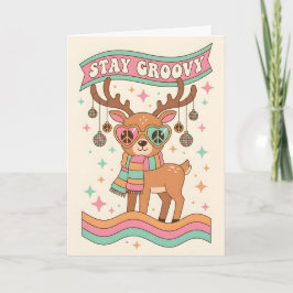 Retro Groovy Reindeer Merry Christmas Feestdagen Kaart