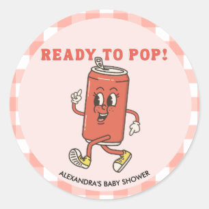 Retro Groovy Rode Gingham Ze Staat Op Springen Ronde Sticker