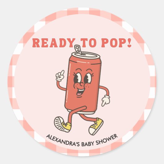 Retro Groovy Rode Gingham Ze Staat Op Springen Ronde Sticker (Voorkant)