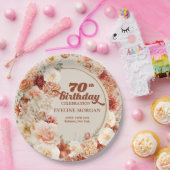 Retro groovy roestige blush bordeaux 70ste verjaar papieren bordje (Feest)